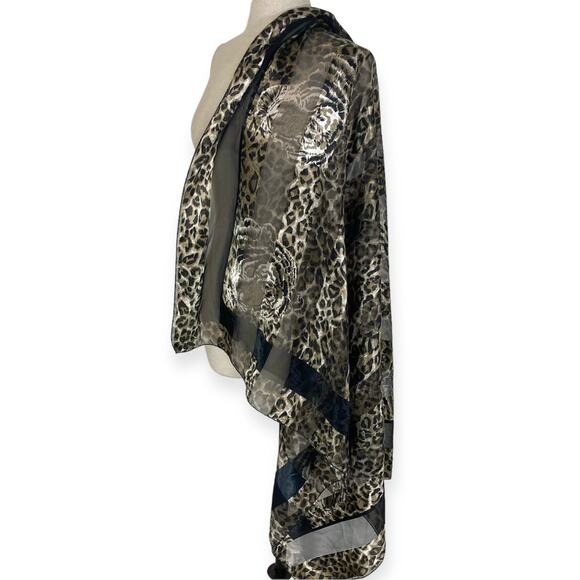 Tiger leopard animal print scarf, Large brown black square shawl, throw, or wrap - Picture 3 of 5